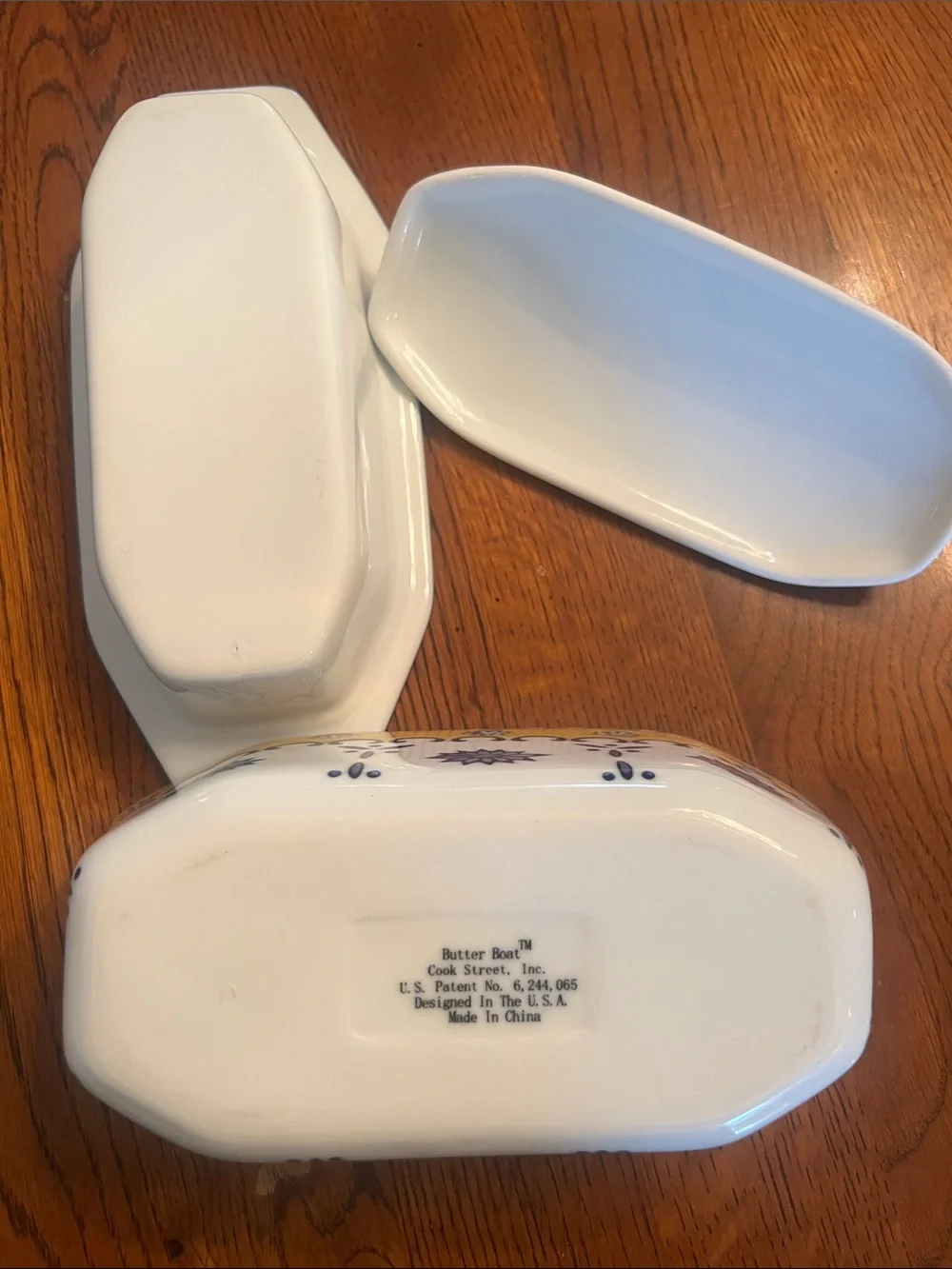 Vintage Cook Street Ceramic Covered Butter Dish 3 Pieces Yellow Blue Floral VG
